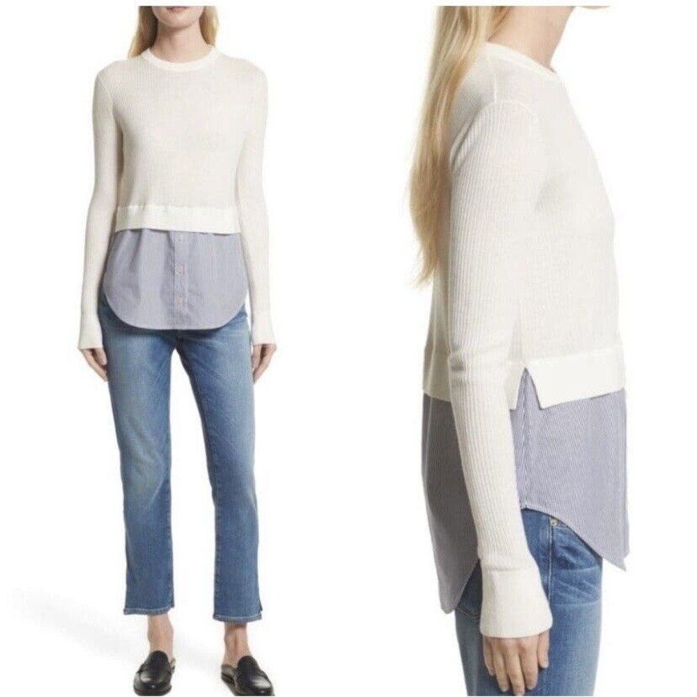 Veronica Beard Cassie Combo Sweater Merino Wool Top Stripe Shirt NWT size large